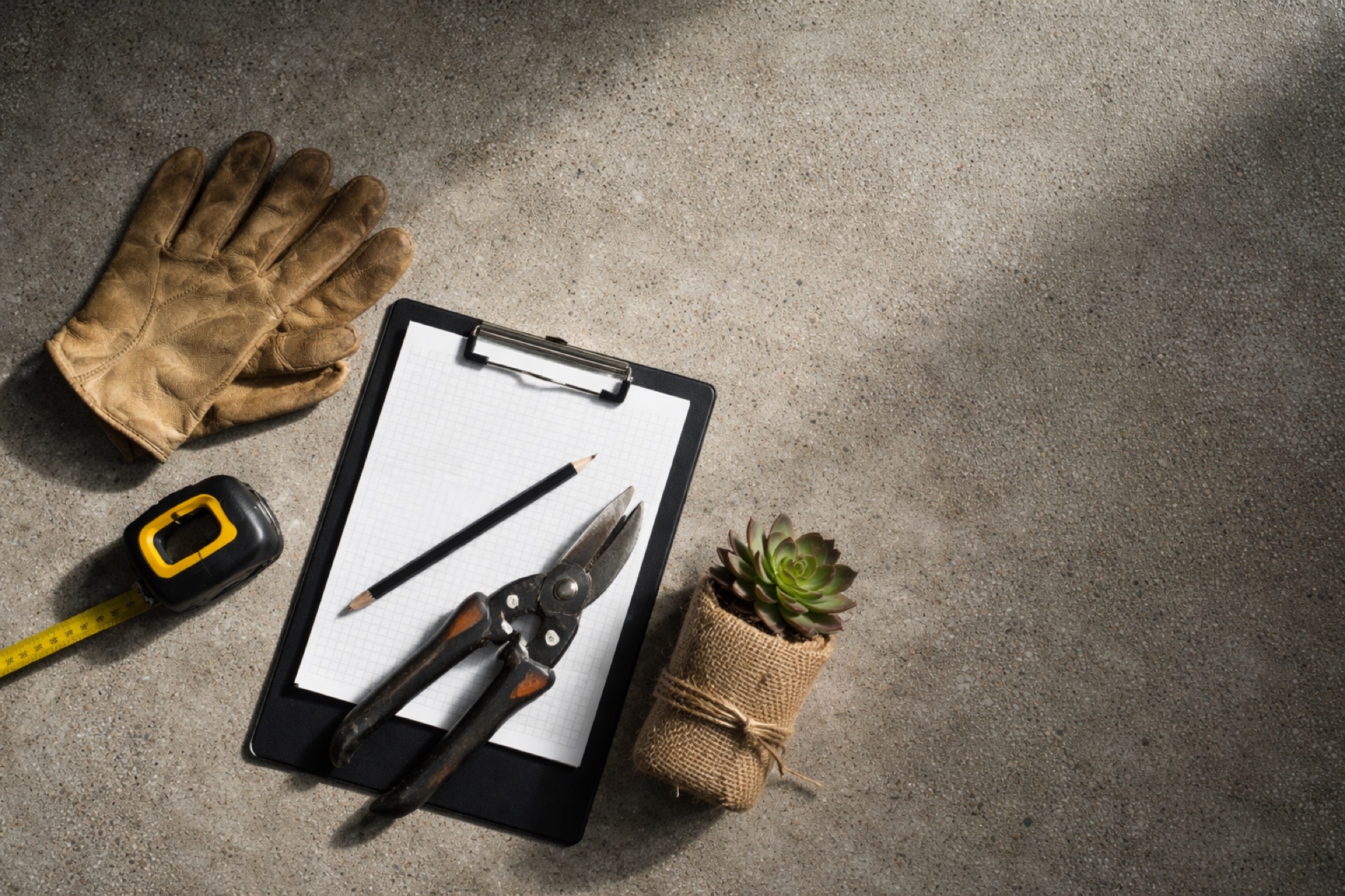 Solo landscaper starter kit — toolkit flat lay